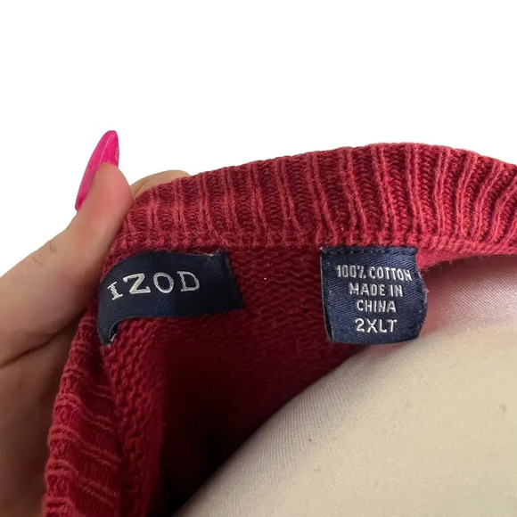 IZOD Men's Red Crew Neck Sweater 2XLT Heavy Knit Pullover Big & Tall - Picture 2 of 5